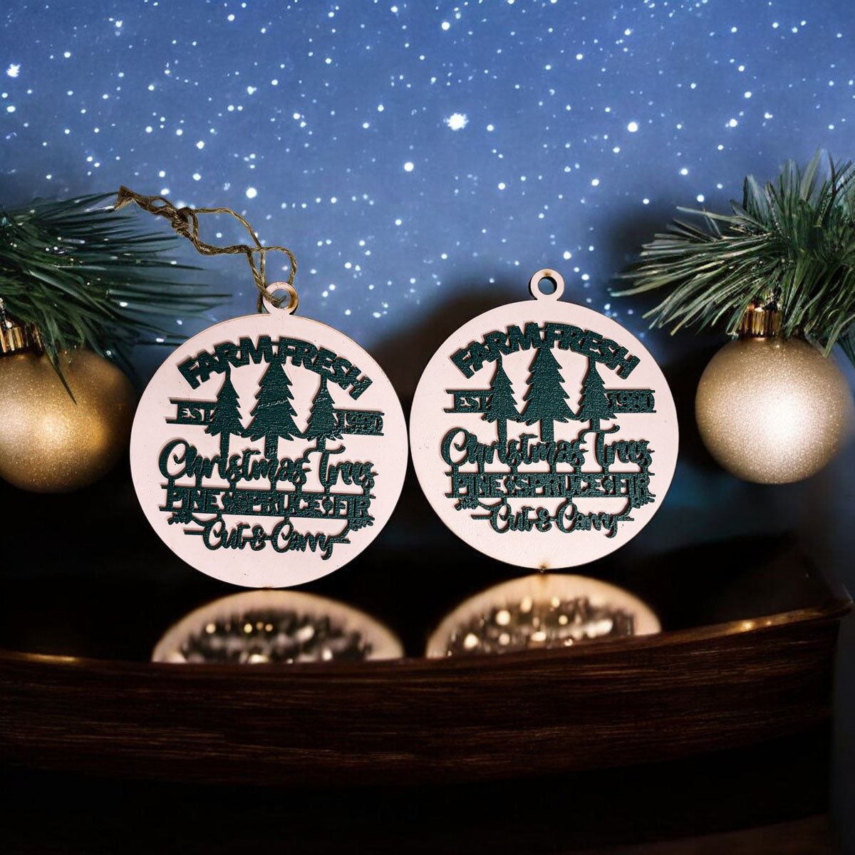 Handcrafted 3D Wooden Christmas Ornaments Farm Fresh Imperfect Set Tree Hanging Holiday Decor BandsCo Straps