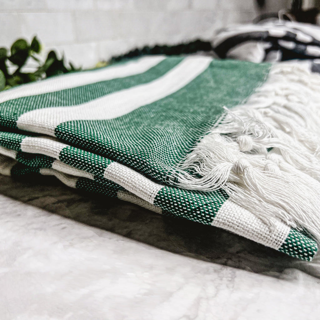 Turkish Cotton Towel 180 GSM Lightweight Peshtemal Beach Towel Striped BandsCo Straps