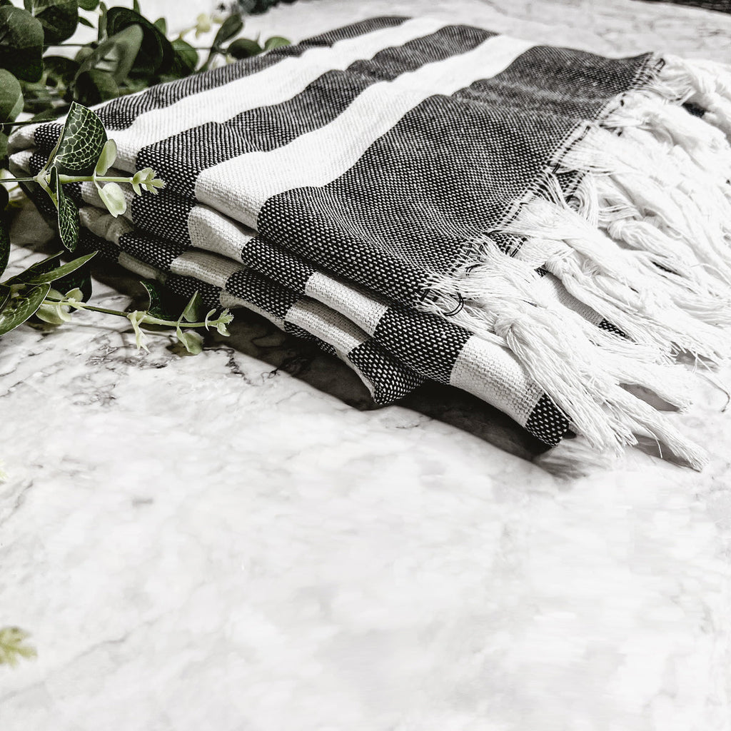 Turkish Cotton Towel 180 GSM Lightweight Peshtemal Beach Towel Striped BandsCo Straps