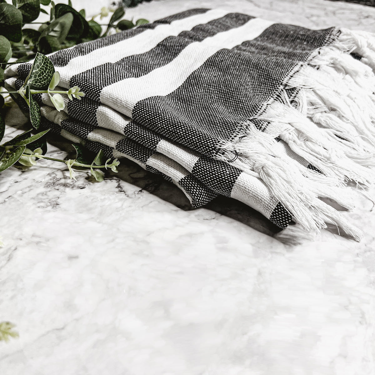 Turkish Cotton Towel 180 GSM Lightweight Peshtemal Beach Towel Striped BandsCo Straps
