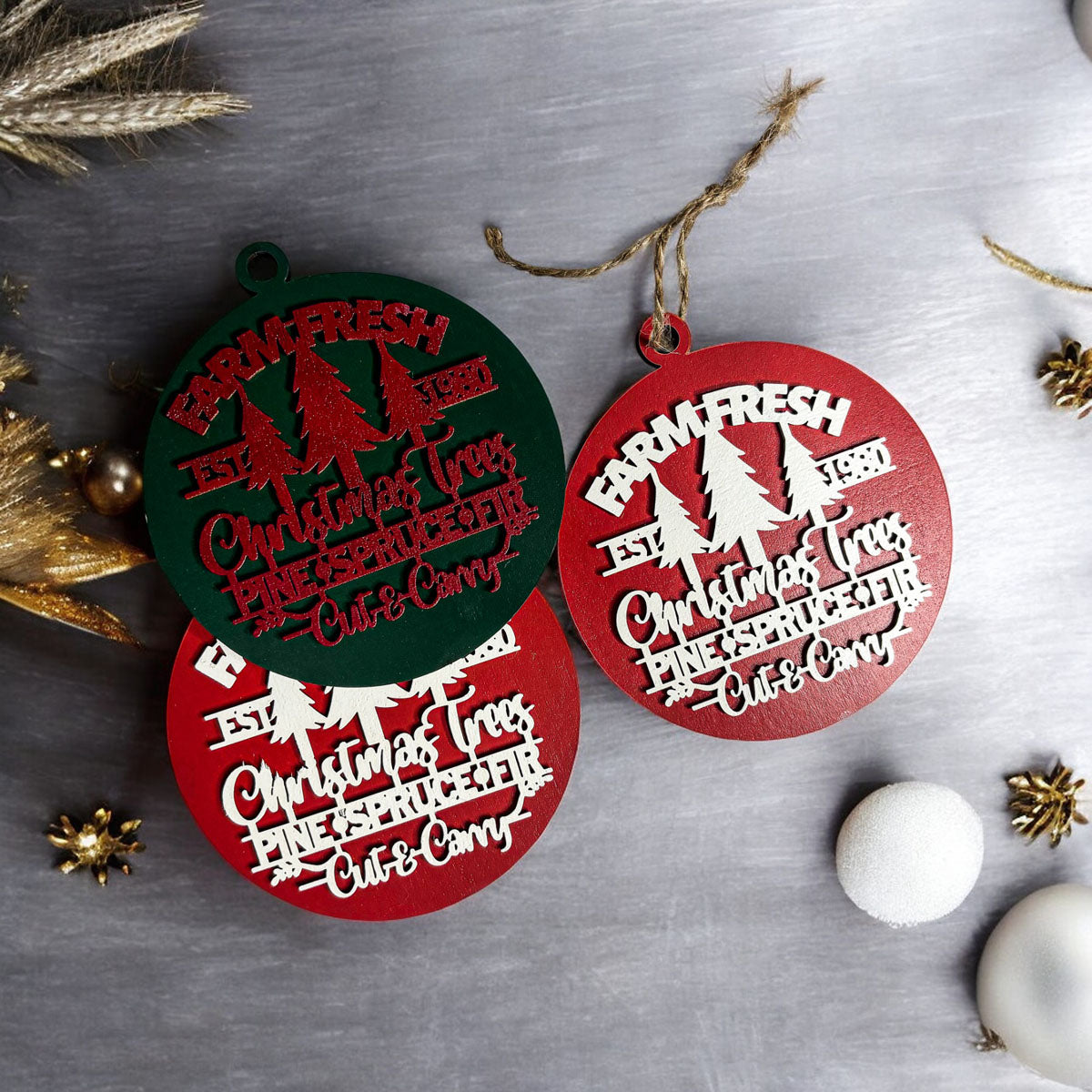 Handcrafted 3D Wooden Christmas Ornaments Farm Fresh Imperfect Set Tree Hanging Holiday Decor BandsCo Straps