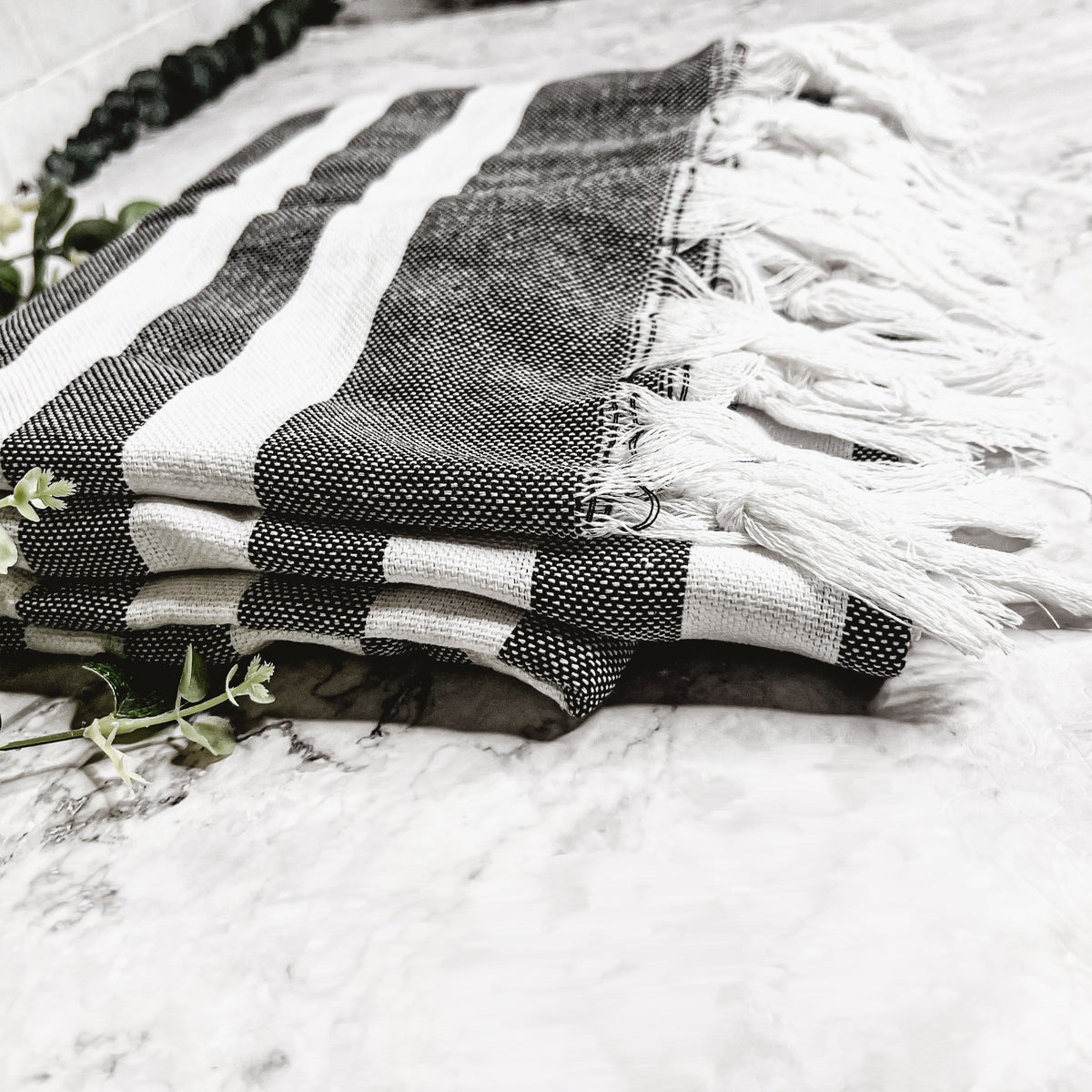 Turkish Cotton Towel 180 GSM Lightweight Peshtemal Beach Towel Striped BandsCo Straps