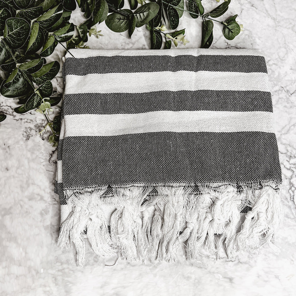 Turkish Cotton Towel 180 GSM Lightweight Peshtemal Beach Towel Striped BandsCo Straps