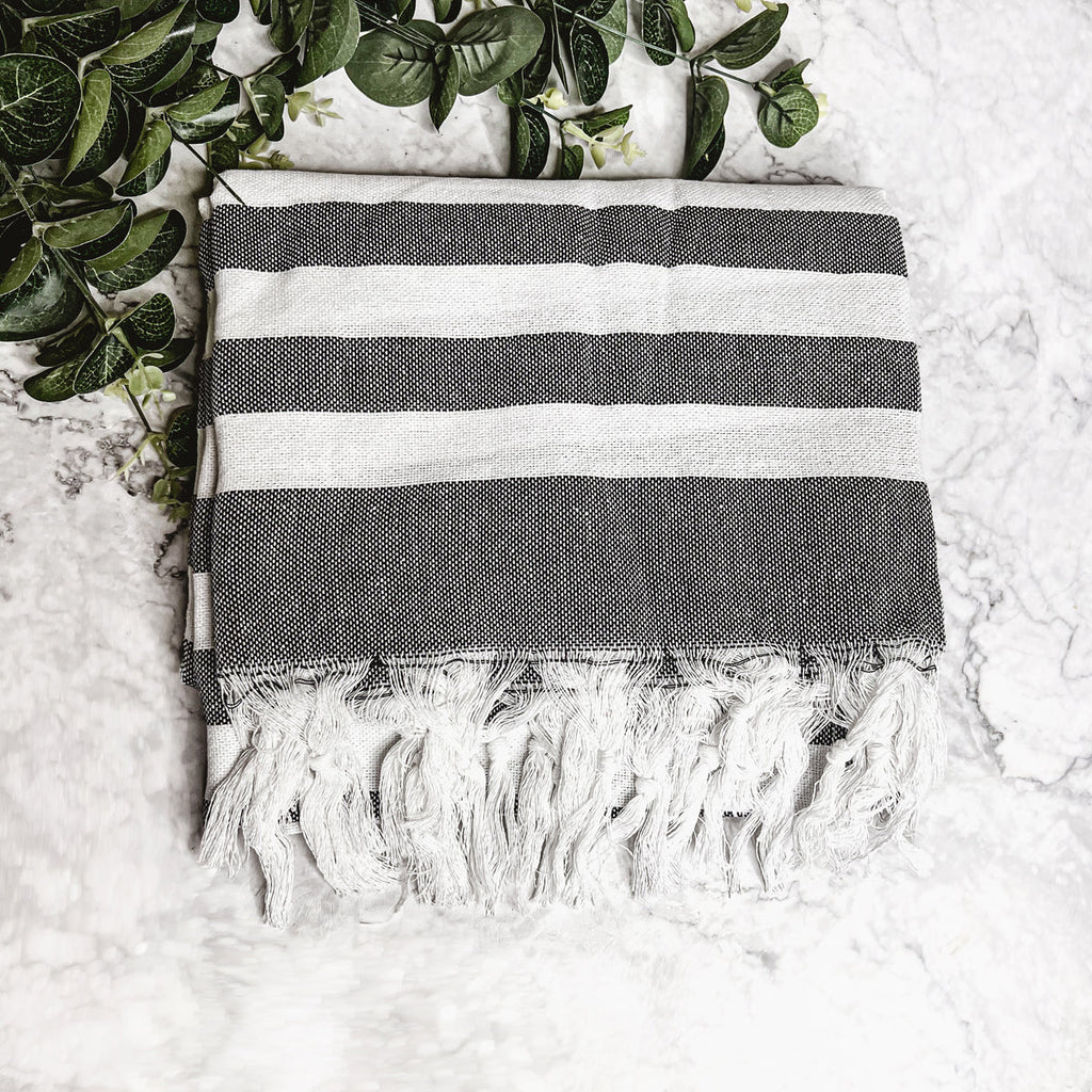 Turkish Cotton Towel 180 GSM Lightweight Peshtemal Beach Towel Striped BandsCo Straps