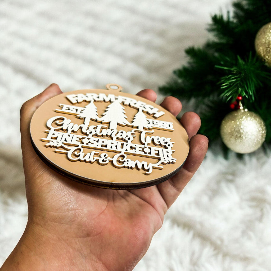 Handcrafted 3D Wooden Christmas Ornaments Farm Fresh Imperfect Set Tree Hanging Holiday Decor BandsCo Straps