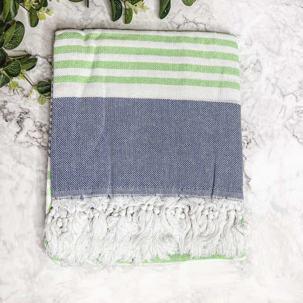 Pop Of Summer Turkish Towel 180GSM Lightweight Cotton Peshtemal Beach Bath Towel With Fringe BandsCo Straps