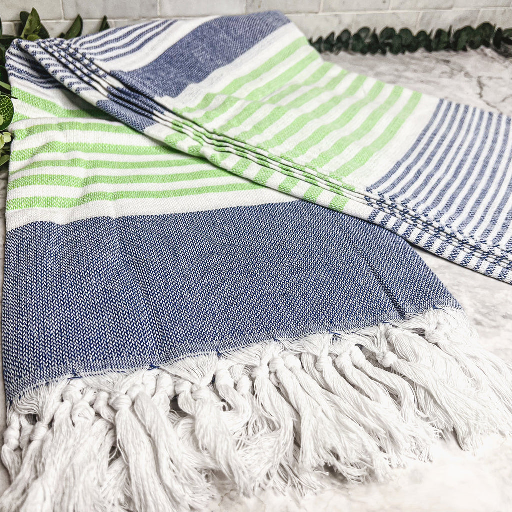 Pop Of Summer Turkish Towel 180GSM Lightweight Cotton Peshtemal Beach Bath Towel With Fringe BandsCo Straps