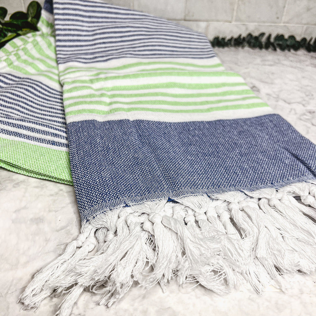 Pop Of Summer Turkish Towel 180GSM Lightweight Cotton Peshtemal Beach Bath Towel With Fringe BandsCo Straps