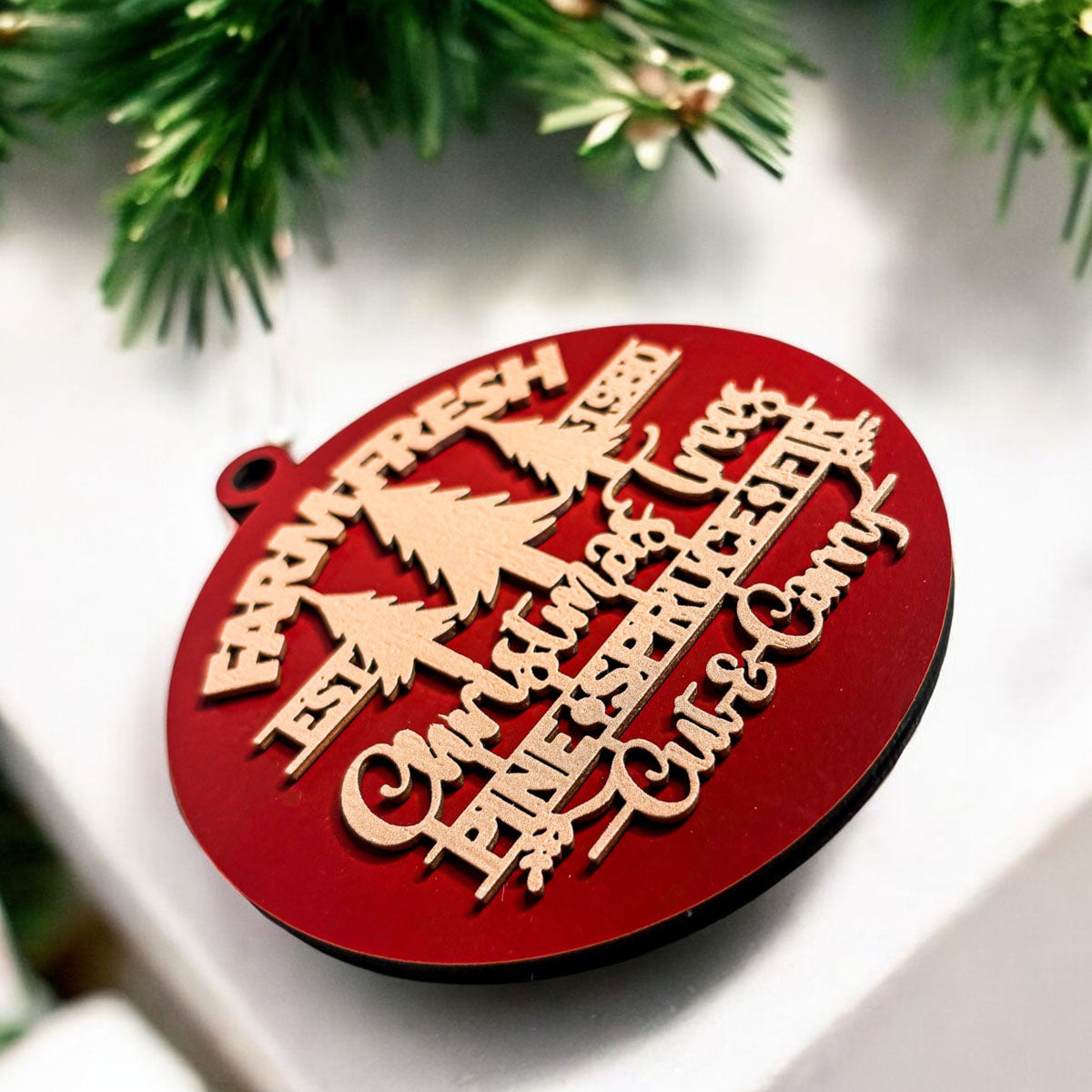 Handcrafted 3D Wooden Christmas Ornaments Farm Fresh Imperfect Set Tree Hanging Holiday Decor BandsCo Straps