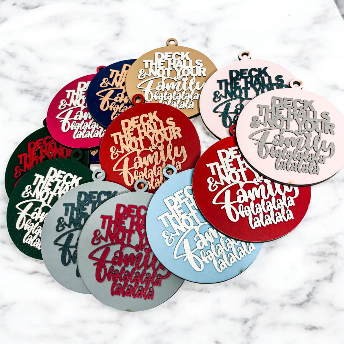 Imperfect Deck The Halls 3D Handcrafted Wooden Christmas Ornaments Set Limited Edition Hanging Decor BandsCo Straps