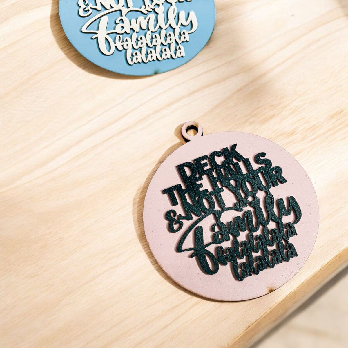 Imperfect Deck The Halls 3D Handcrafted Wooden Christmas Ornaments Set Limited Edition Hanging Decor BandsCo Straps