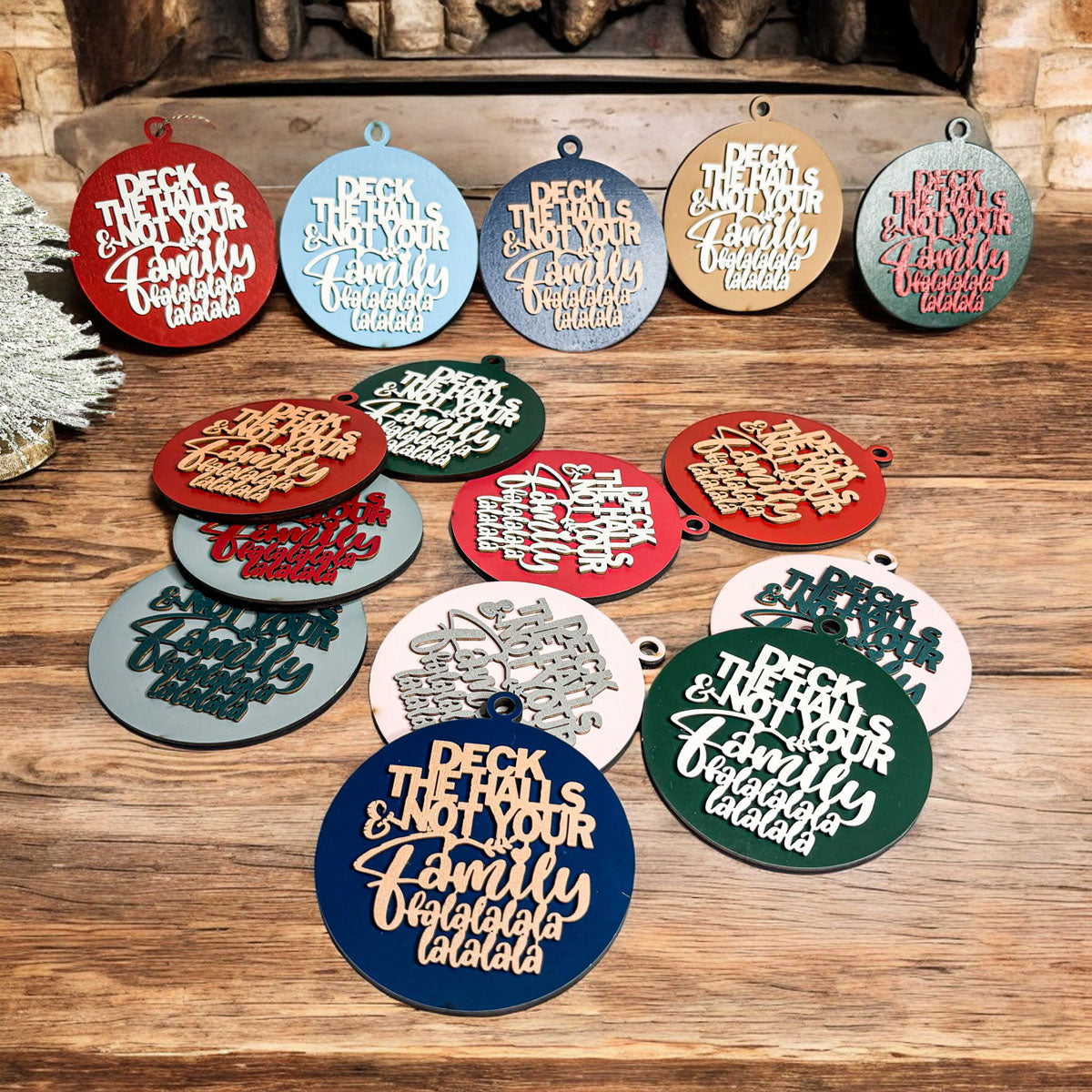 Imperfect Deck The Halls 3D Handcrafted Wooden Christmas Ornaments Set Limited Edition Hanging Decor BandsCo Straps