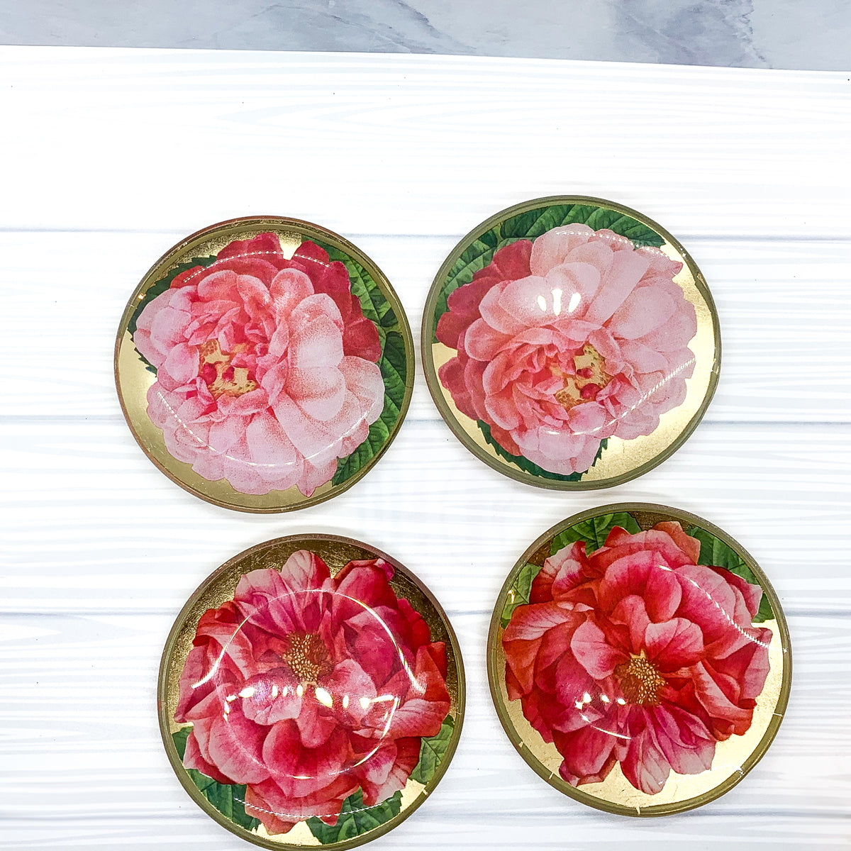 Rose Decoupage Trinket Tray Gold Leaf Vintage Jewelry Dish Coaster BandsCo Straps
