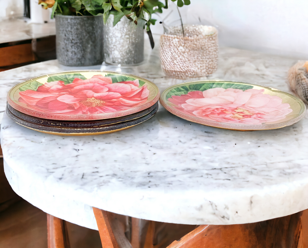 Rose Decoupage Trinket Tray Gold Leaf Vintage Jewelry Dish Coaster BandsCo Straps