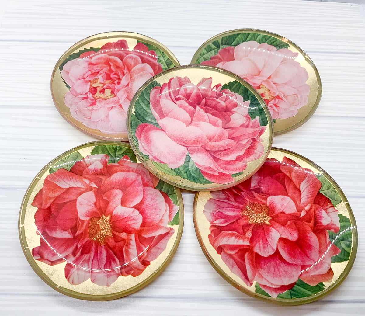 Rose Decoupage Trinket Tray Gold Leaf Vintage Jewelry Dish Coaster BandsCo Straps