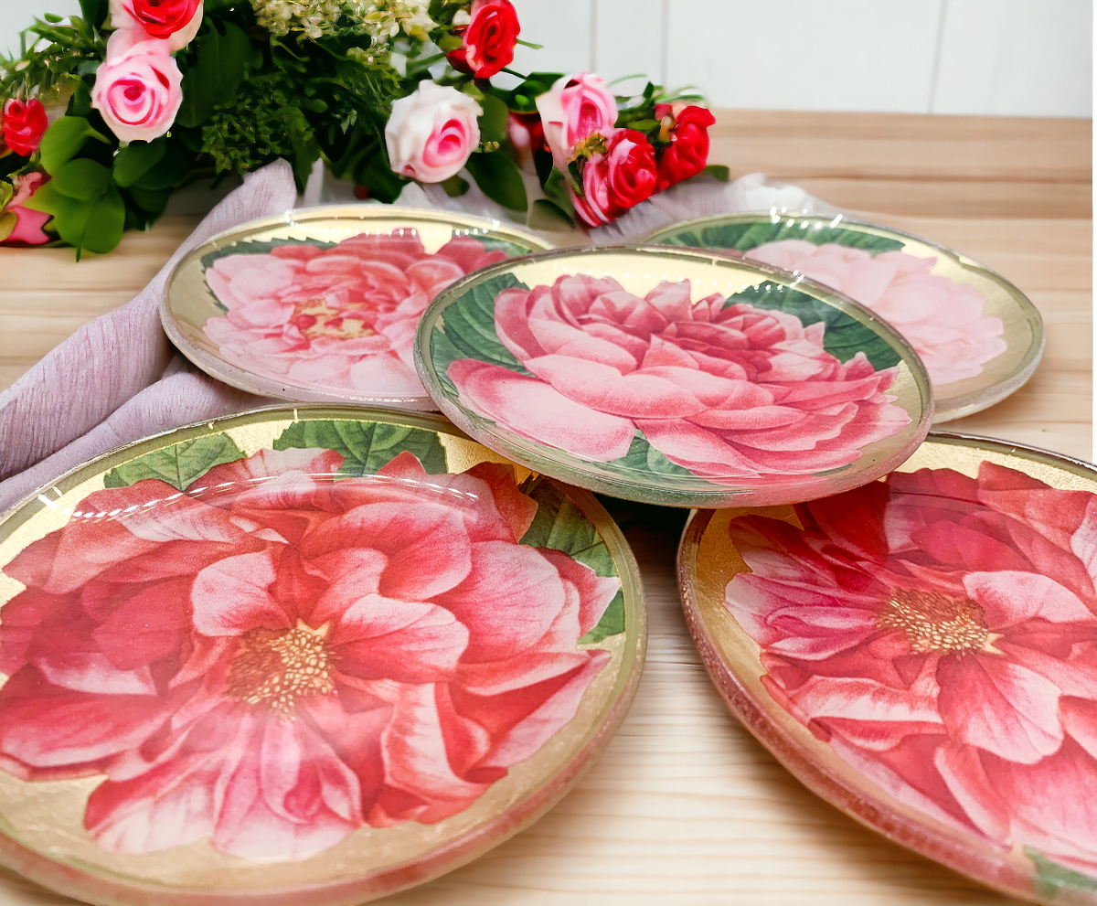 Rose Decoupage Trinket Tray Gold Leaf Vintage Jewelry Dish Coaster BandsCo Straps