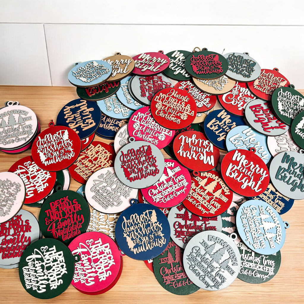 Imperfect Deck The Halls 3D Handcrafted Wooden Christmas Ornaments Set Limited Edition Hanging Decor BandsCo Straps