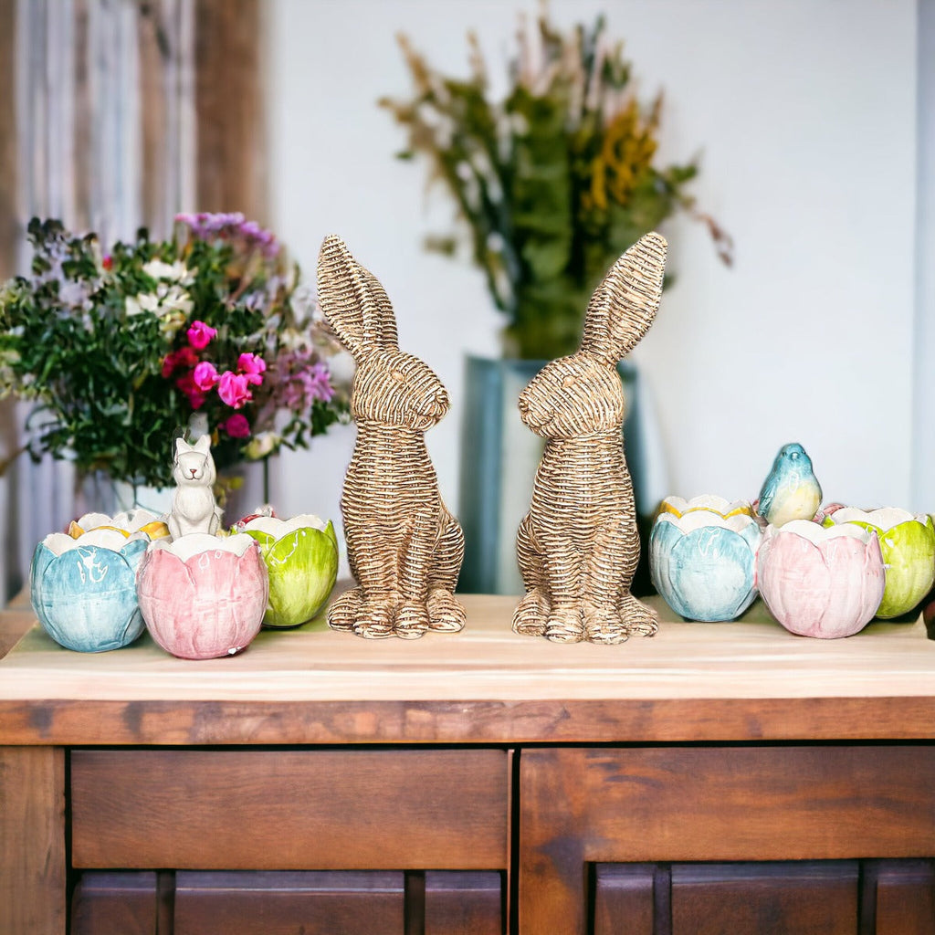 Pastel Easter Tidbit Dish Dolomite Bunny Or Bird 7in Spring Table Decor BandsCo Straps