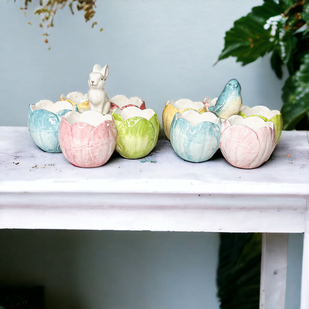 Pastel Easter Tidbit Dish Dolomite Bunny Or Bird 7in Spring Table Decor BandsCo Straps