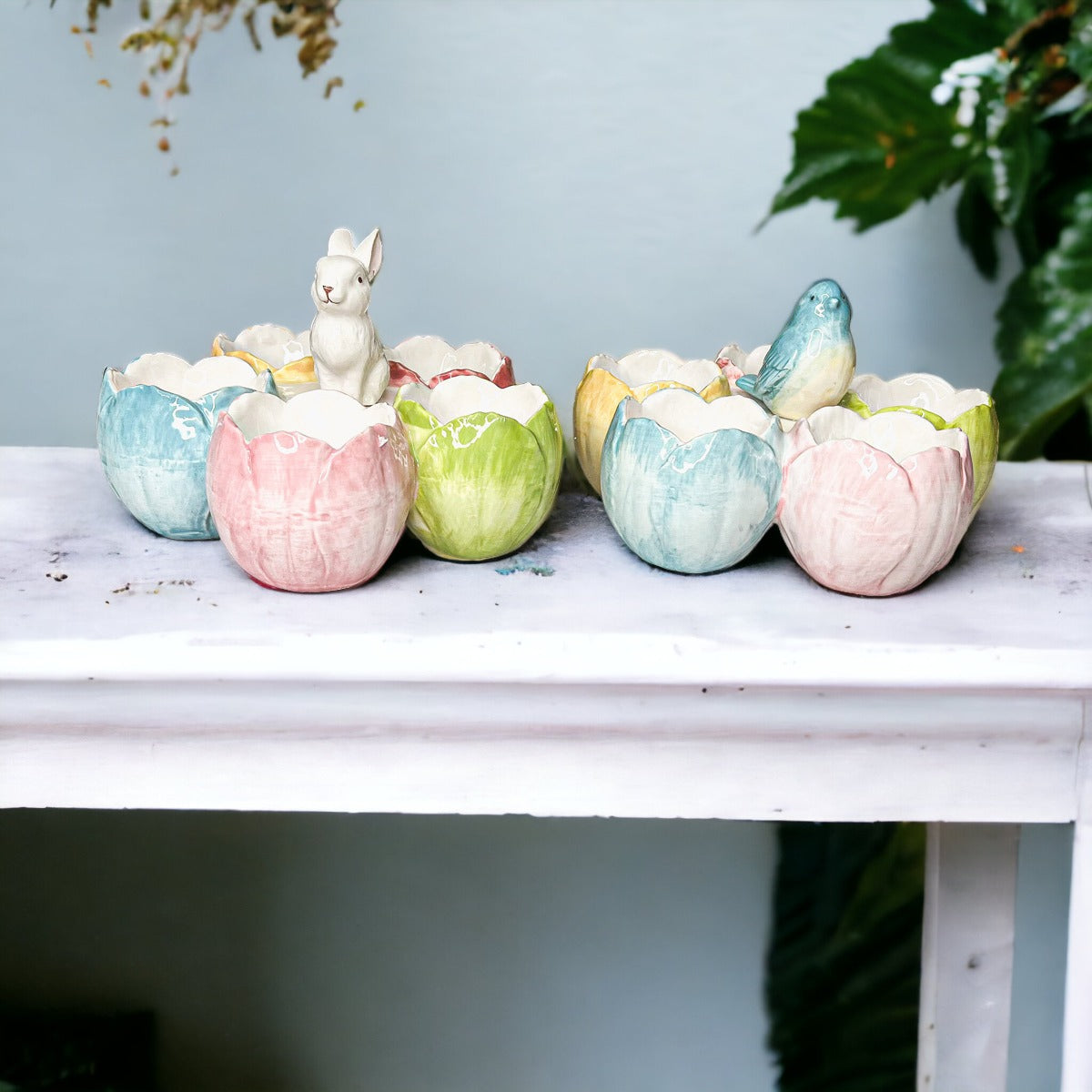 Pastel Easter Tidbit Dish Dolomite Bunny Or Bird 7in Spring Table Decor BandsCo Straps