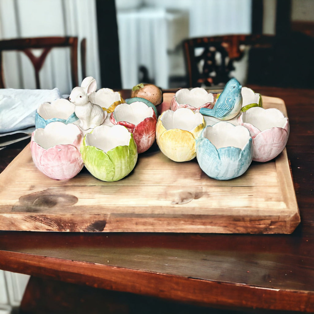 Pastel Easter Tidbit Dish Dolomite Bunny Or Bird 7in Spring Table Decor BandsCo Straps