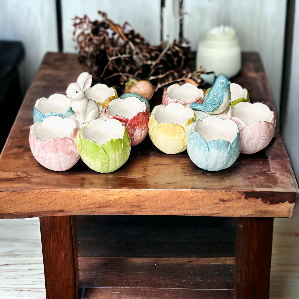 Pastel Easter Tidbit Dish Dolomite Bunny Or Bird 7in Spring Table Decor BandsCo Straps