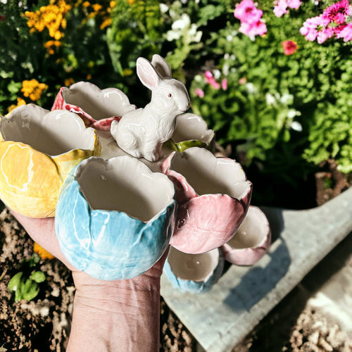 Pastel Easter Tidbit Dish Dolomite Bunny Or Bird 7in Spring Table Decor BandsCo Straps