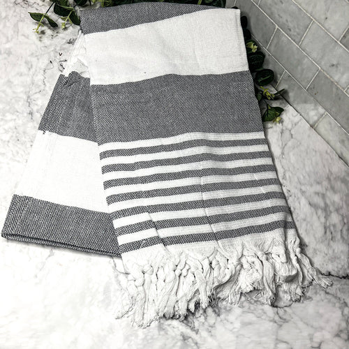 Mediterranean Cotton Bath Towel 180GSM Lightweight Gray Blue Summer BandsCo Straps