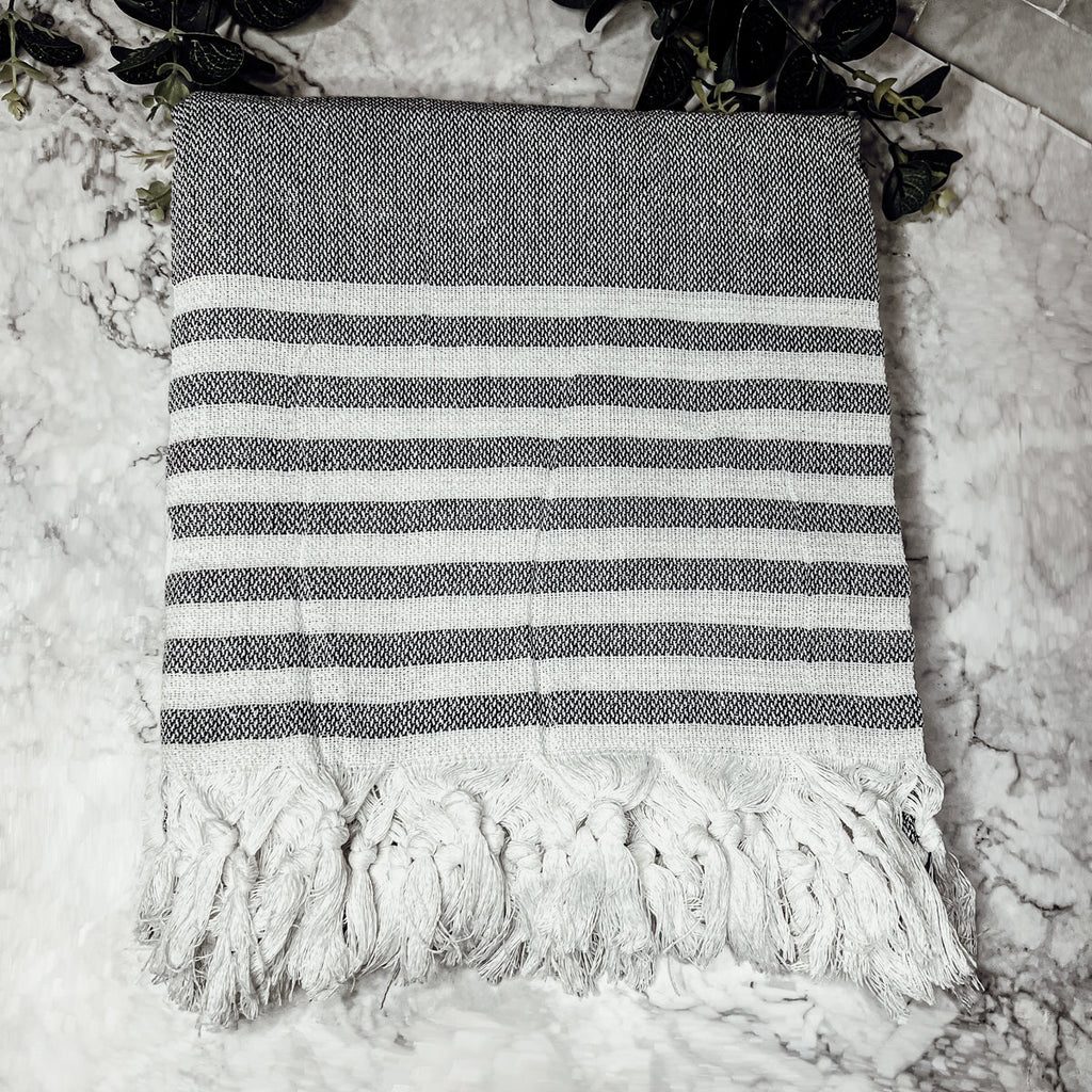 Mediterranean Cotton Bath Towel 180GSM Lightweight Gray Blue Summer BandsCo Straps