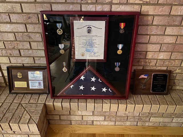 Flag and Document Case - Vertical 8 1/2 x 11 Document for Hanging Medals and Other Memorabilia - fit 3' x 5' flag or fit 5' x 9.5' Flag. The Military Gift Store