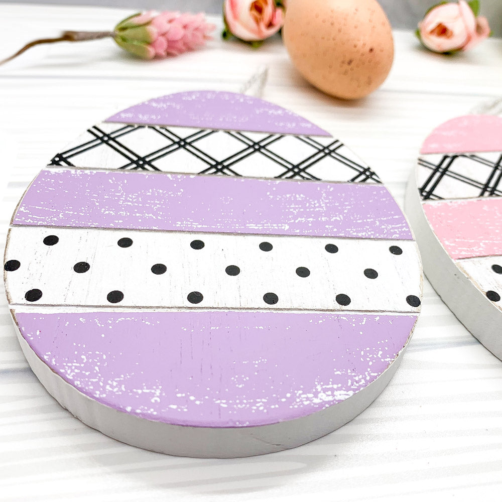 Easter Wooden Hanging Ornaments Set Rustic Spring Home Decor Bunny Egg Chick Handmade BandsCo Straps