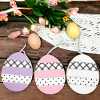 Easter Wooden Hanging Ornaments Set Rustic Spring Home Decor Bunny Egg Chick Handmade BandsCo Straps