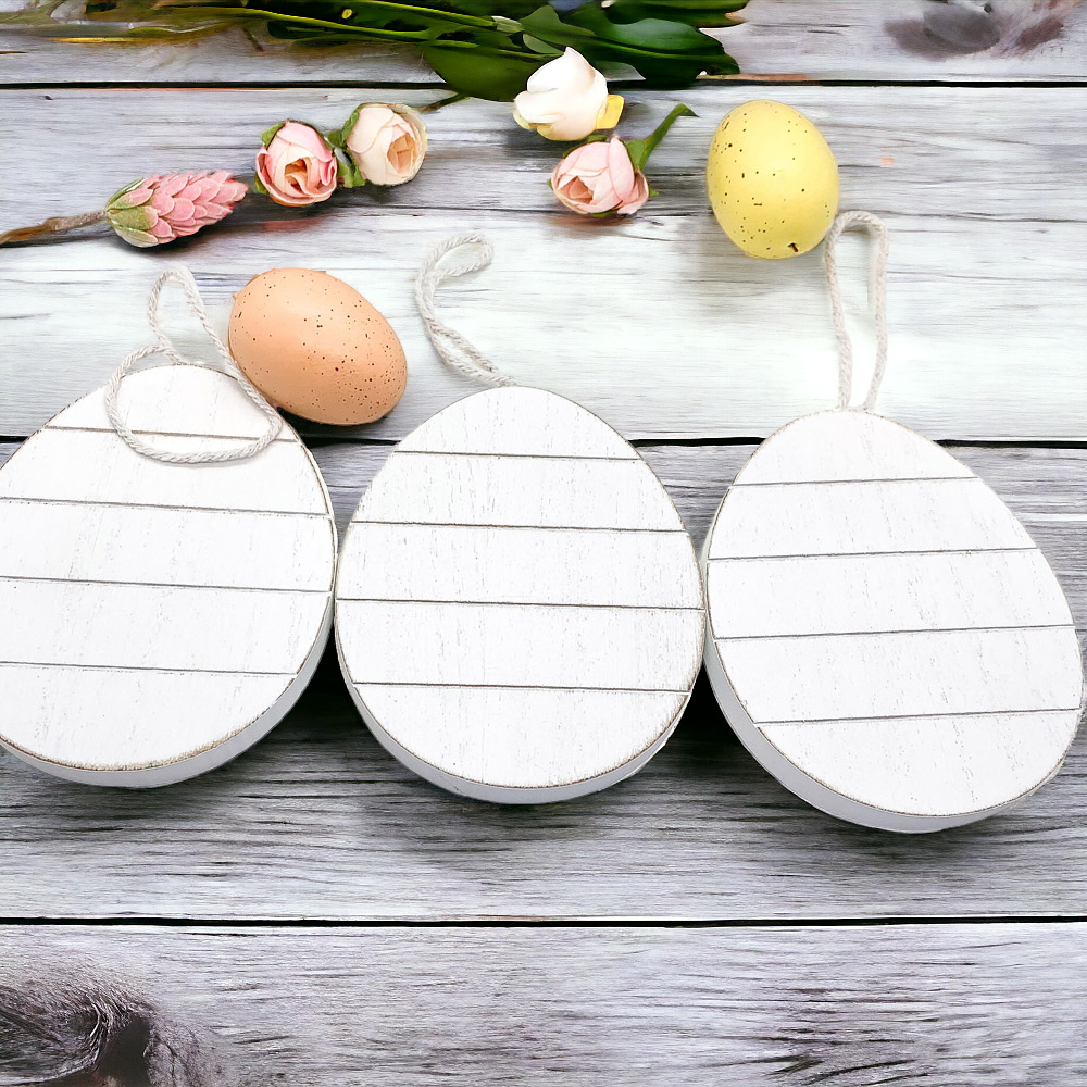 Easter Wooden Hanging Ornaments Set Rustic Spring Home Decor Bunny Egg Chick Handmade BandsCo Straps