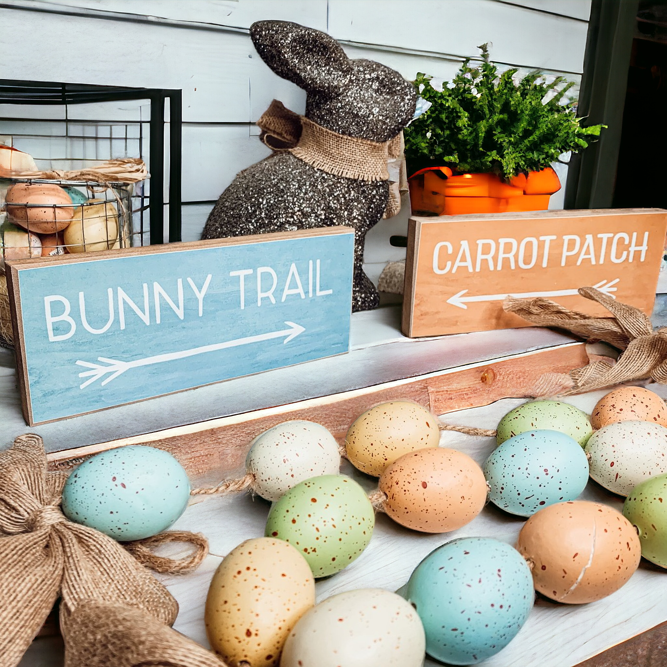 Limited Bunny Trail Carrot Patch Wooden Easter Signs Pastel Spring Decor BandsCo Straps