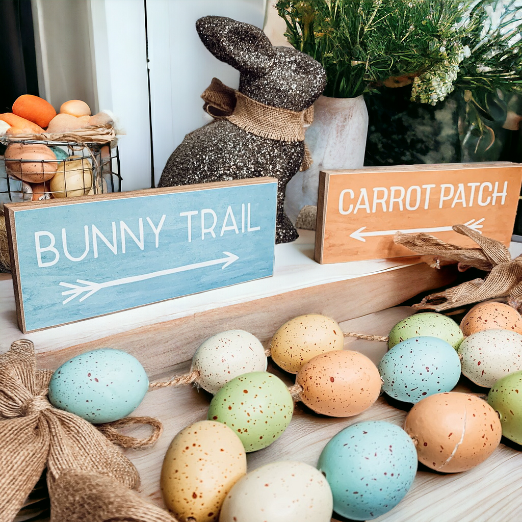 Limited Bunny Trail Carrot Patch Wooden Easter Signs Pastel Spring Decor BandsCo Straps