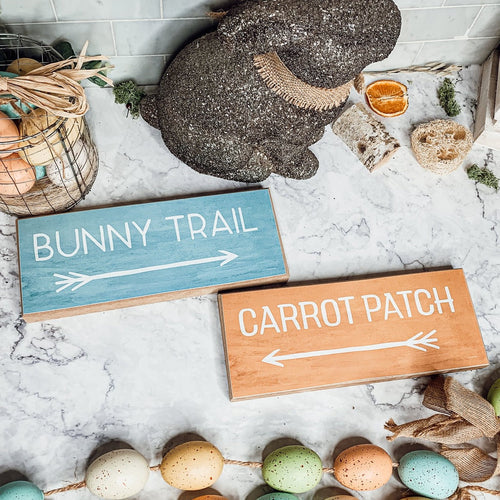 Limited Bunny Trail Carrot Patch Wooden Easter Signs Pastel Spring Decor BandsCo Straps
