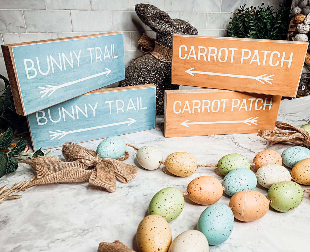Limited Bunny Trail Carrot Patch Wooden Easter Signs Pastel Spring Decor BandsCo Straps
