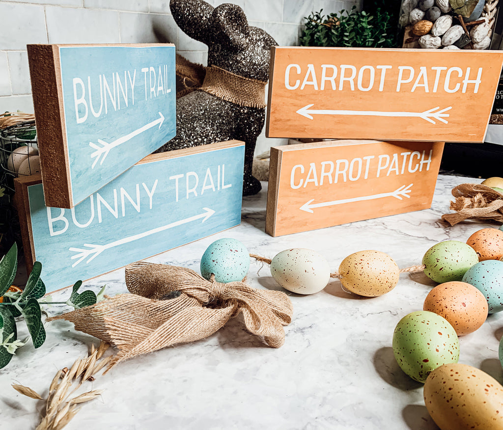 Limited Bunny Trail Carrot Patch Wooden Easter Signs Pastel Spring Decor BandsCo Straps