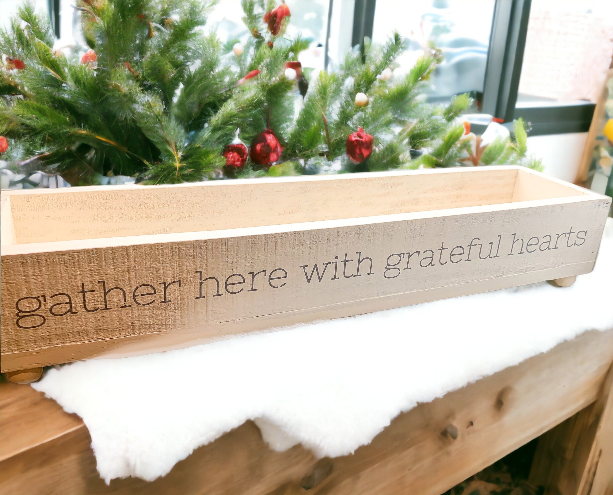 Gather Wooden Tray Long Box Centerpiece 20x12 Rustic Handmade Planter Decorative Storage BandsCo Straps