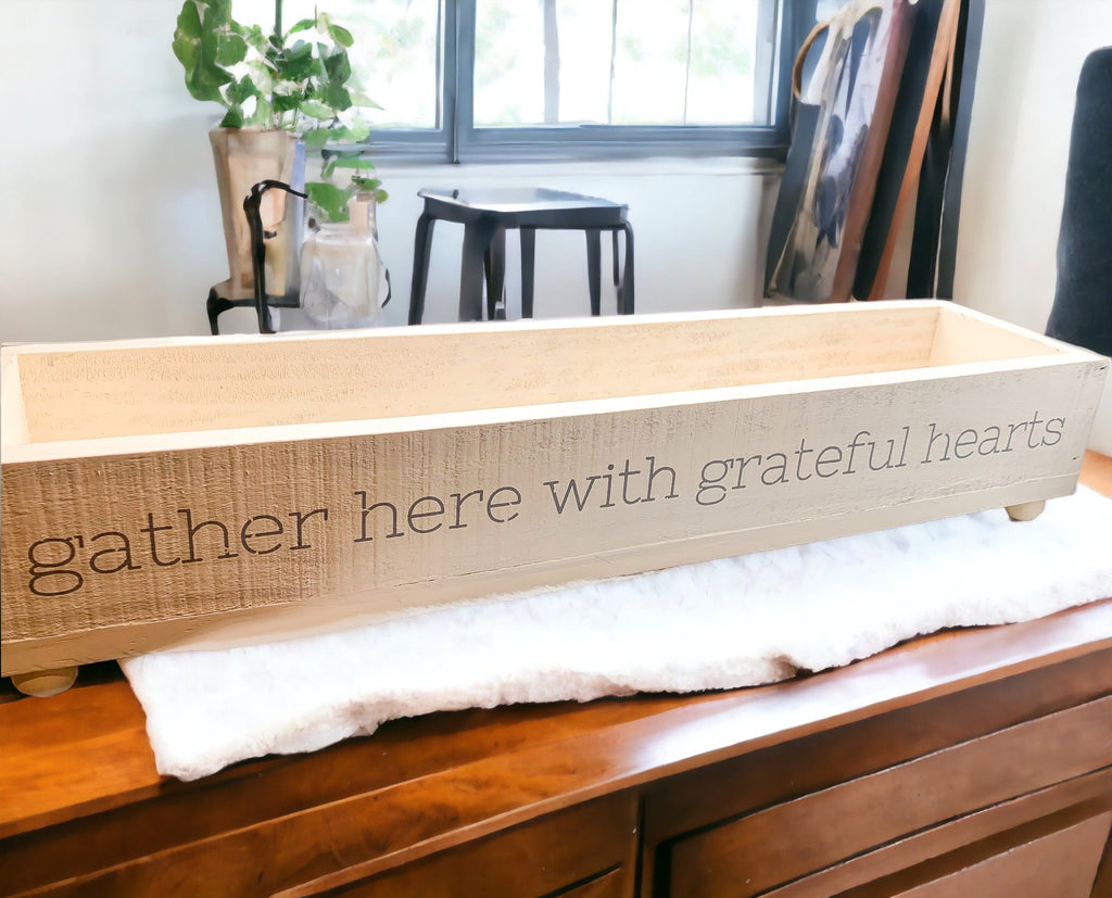 Gather Wooden Tray Long Box Centerpiece 20x12 Rustic Handmade Planter Decorative Storage BandsCo Straps