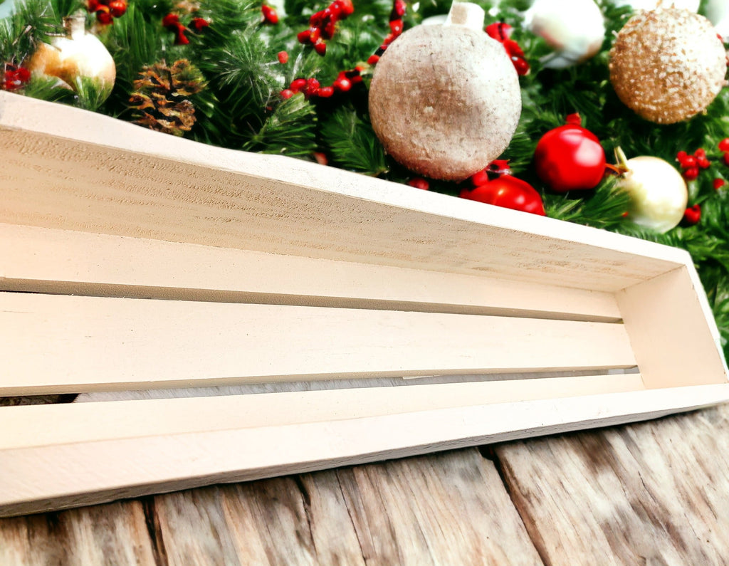 Gather Wooden Tray Long Box Centerpiece 20x12 Rustic Handmade Planter Decorative Storage BandsCo Straps