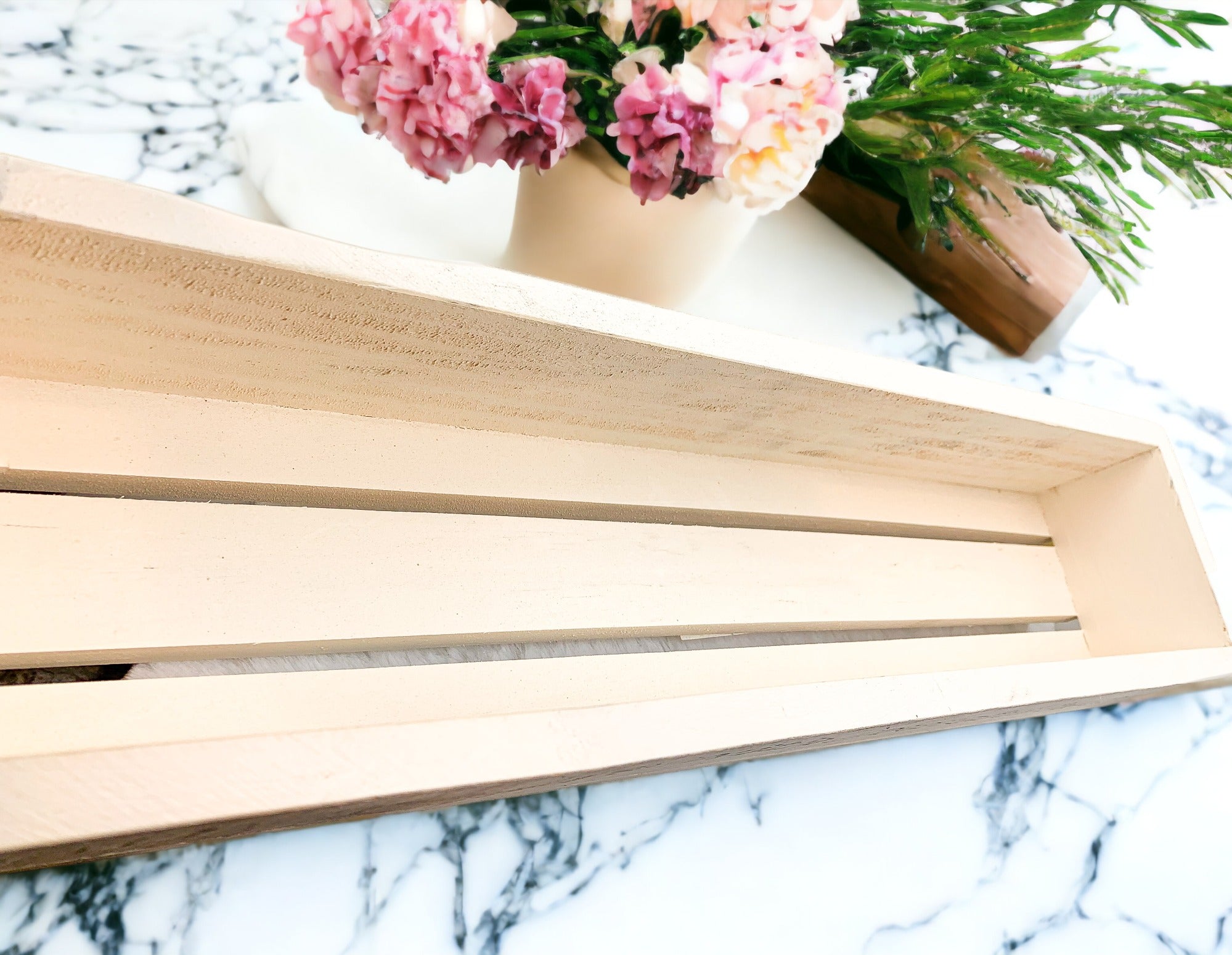 Gather Wooden Tray Long Box Centerpiece 20x12 Rustic Handmade Planter Decorative Storage BandsCo Straps