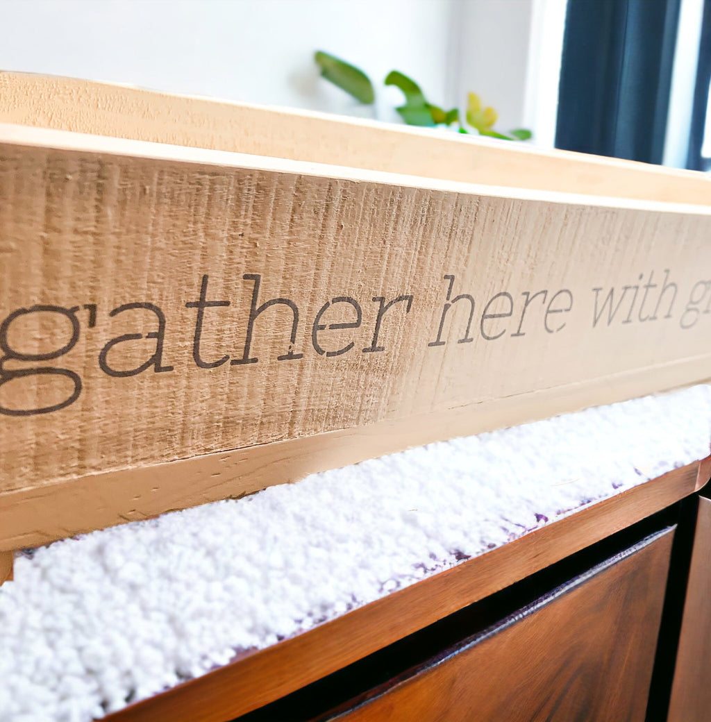 Gather Wooden Tray Long Box Centerpiece 20x12 Rustic Handmade Planter Decorative Storage BandsCo Straps