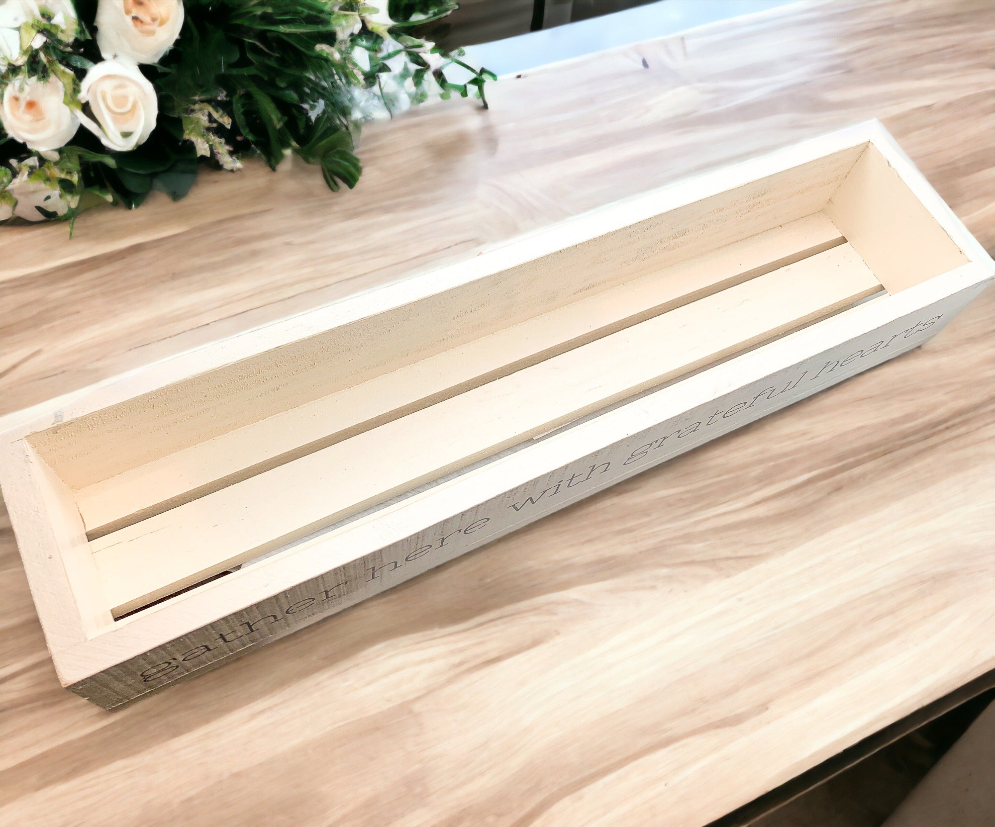 Gather Wooden Tray Long Box Centerpiece 20x12 Rustic Handmade Planter Decorative Storage BandsCo Straps