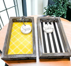 Farmhouse Modern Wooden Tray Black White Striped Decorative Serving Tray 10 x 6 x 1.5 Inch BandsCo Straps