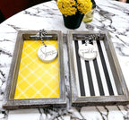 Farmhouse Modern Wooden Tray Black White Striped Decorative Serving Tray 10 x 6 x 1.5 Inch BandsCo Straps