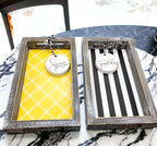 Farmhouse Modern Wooden Tray Black White Striped Decorative Serving Tray 10 x 6 x 1.5 Inch BandsCo Straps