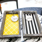 Handmade Wooden Serving Tray Yellow Striped Interior With Double Sided Lemon Ornament