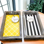 Handmade Wooden Serving Tray Yellow Striped Interior With Double Sided Lemon Ornament