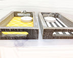 Farmhouse Modern Wooden Tray Black White Striped Decorative Serving Tray 10 x 6 x 1.5 Inch BandsCo Straps